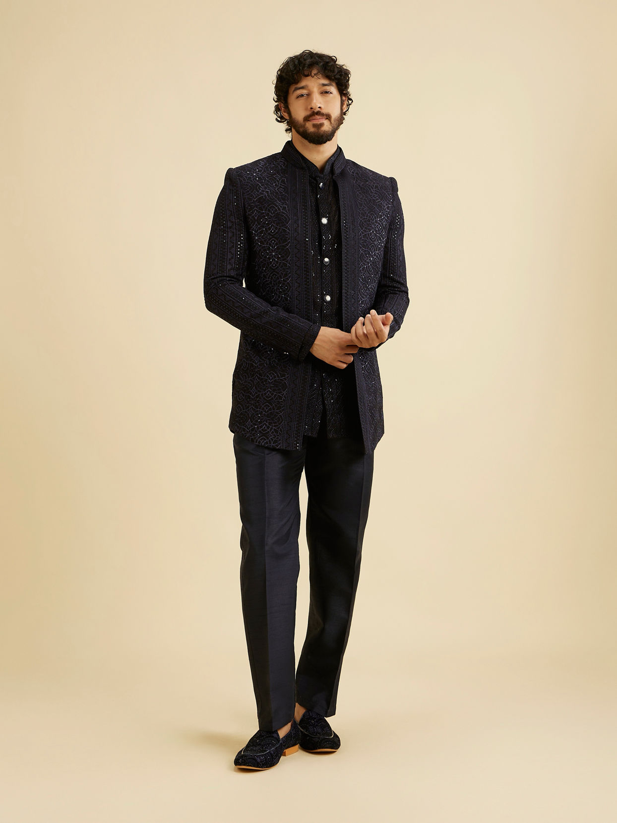 Manyavar Men Dark Blue Elegance Indo Western