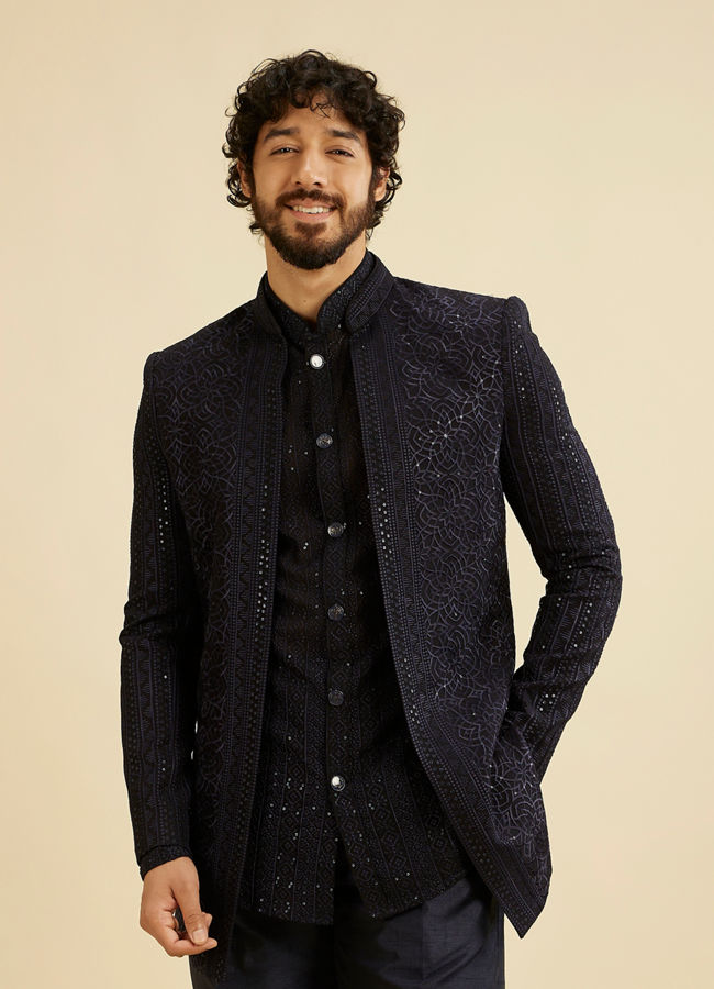 Manyavar Men Dark Blue Elegance Indo Western