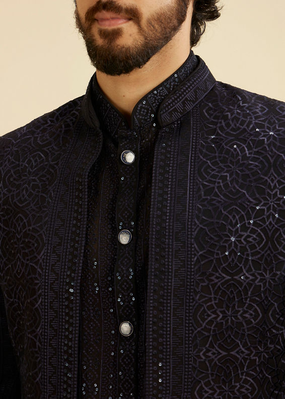 Manyavar Men Dark Blue Elegance Indo Western