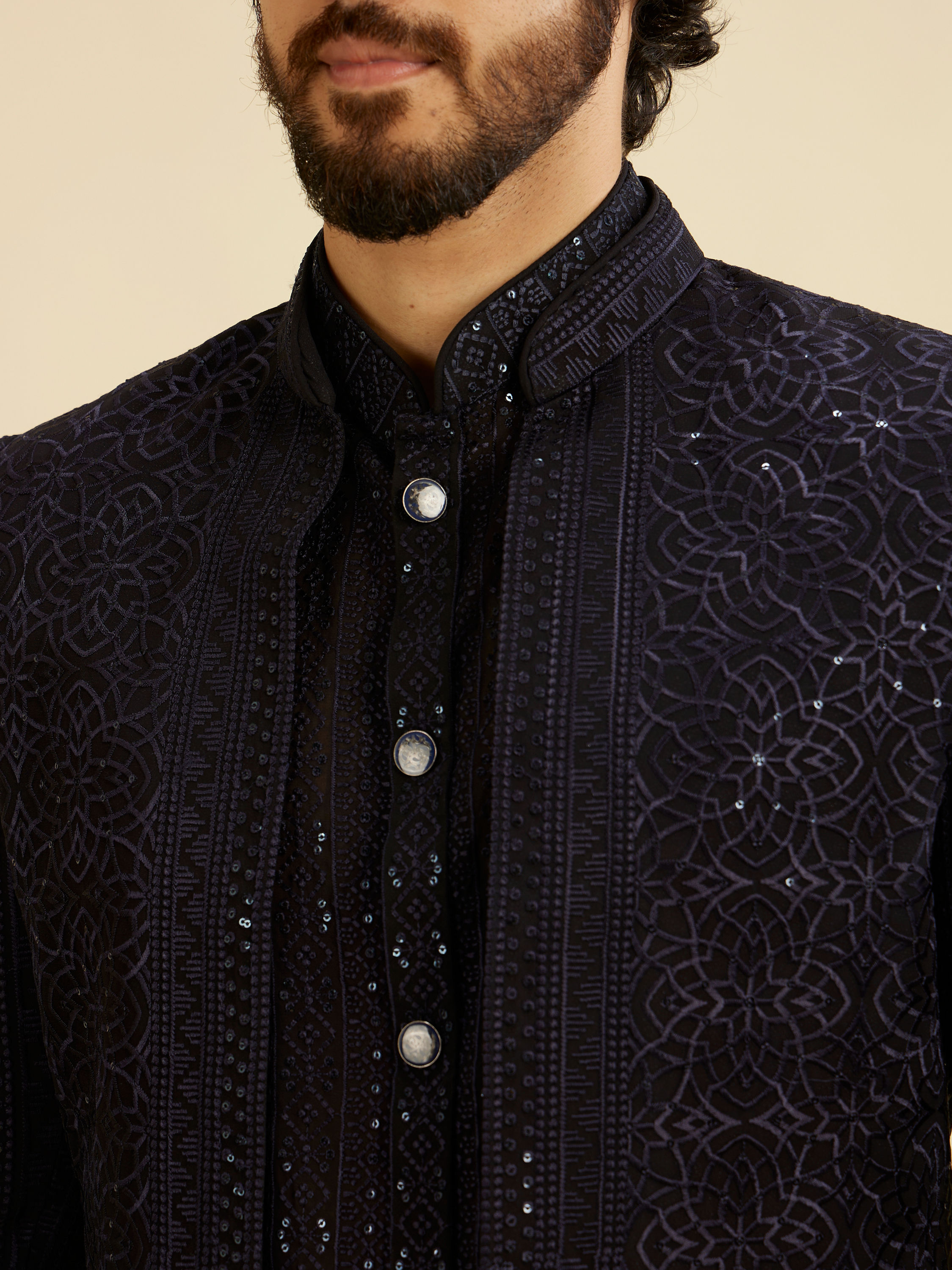 Manyavar Men Dark Blue Elegance Indo Western