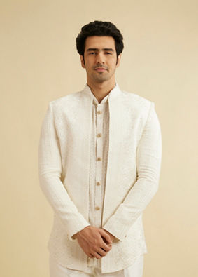 Manyavar Men Warm White Elegance Indo Western image number 0