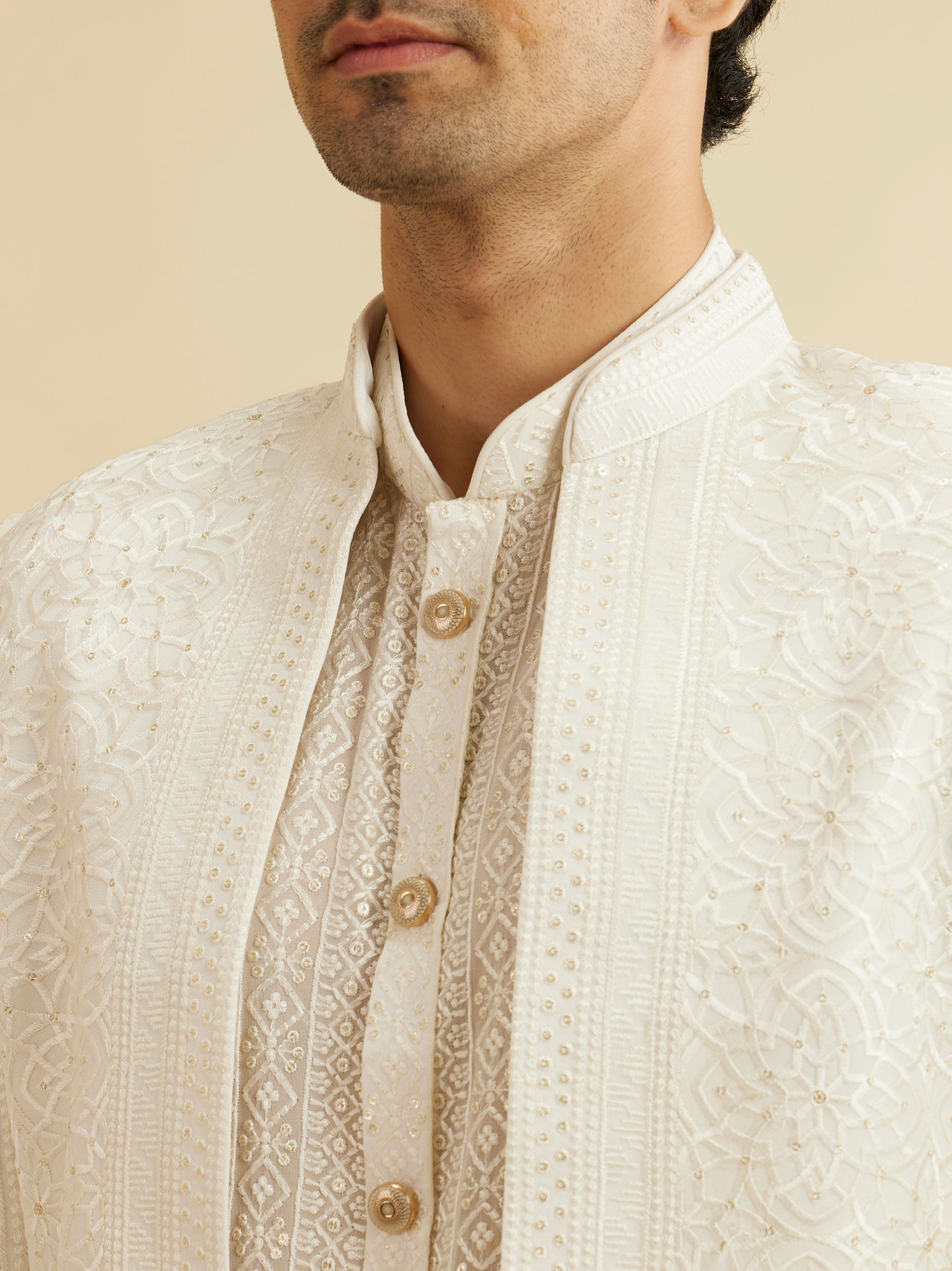 Manyavar Men Warm White Elegance Indo Western