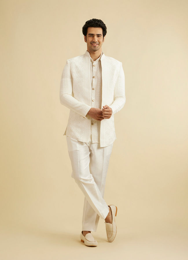 Manyavar Men Warm White Elegance Indo Western image number 2