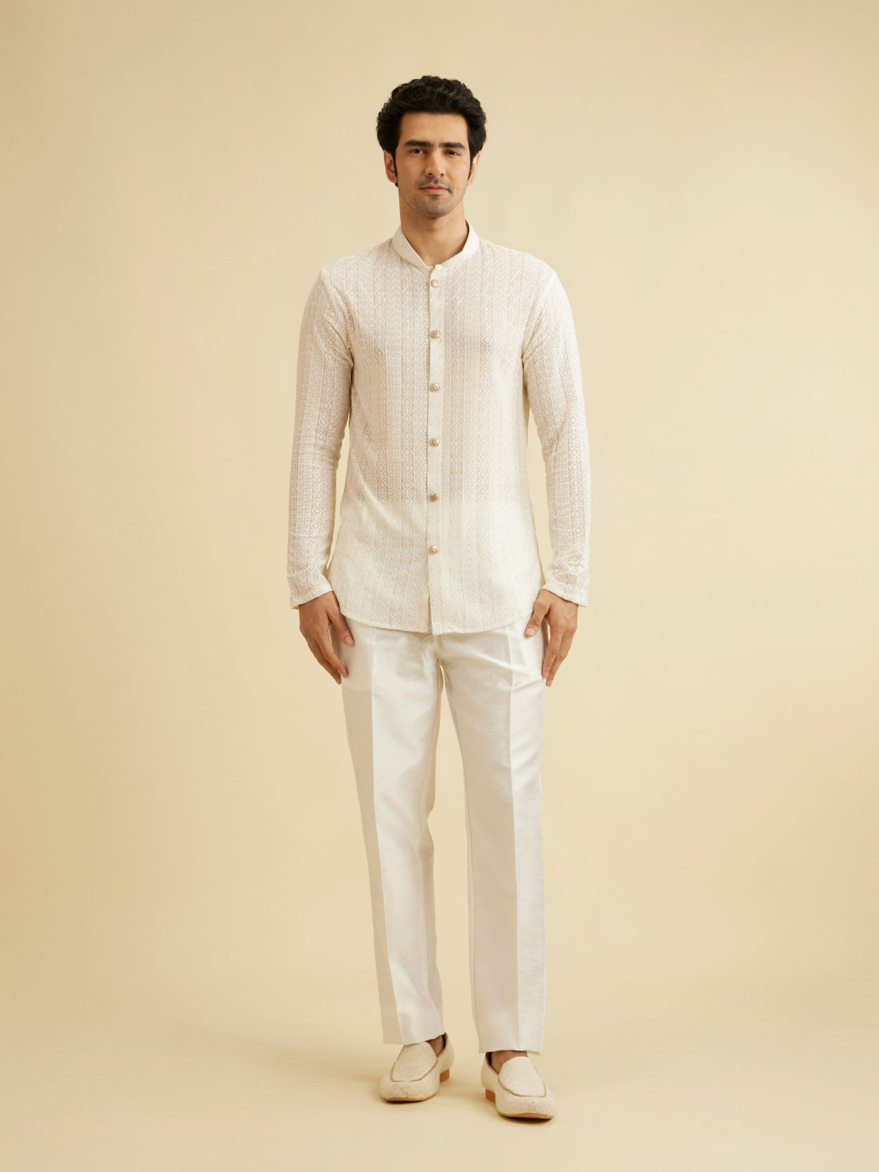 Manyavar Men Warm White Elegance Indo Western