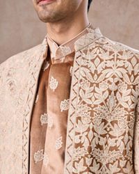Manyavar Men Fawn Velvet Festivity Indo Western