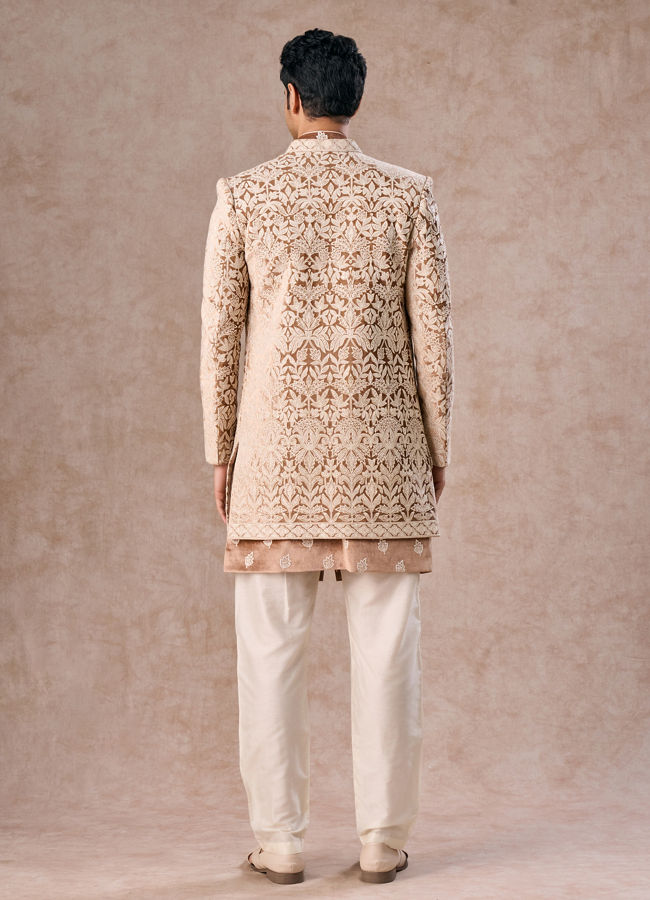 Manyavar Men Fawn Velvet Festivity Indo Western