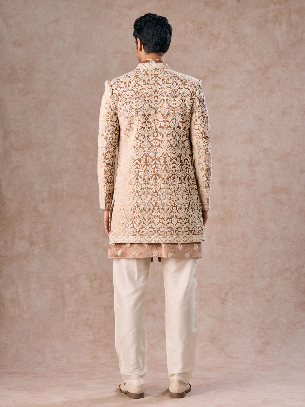 Manyavar Men Fawn Velvet Festivity Indo Western