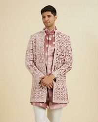 Manyavar Men Velvet Elegance in Pink Indo Western