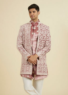 Manyavar Men Velvet Elegance in Pink Indo Western