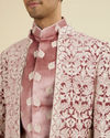 Manyavar Men Velvet Elegance in Pink Indo Western