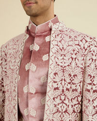 Manyavar Men Velvet Elegance in Pink Indo Western