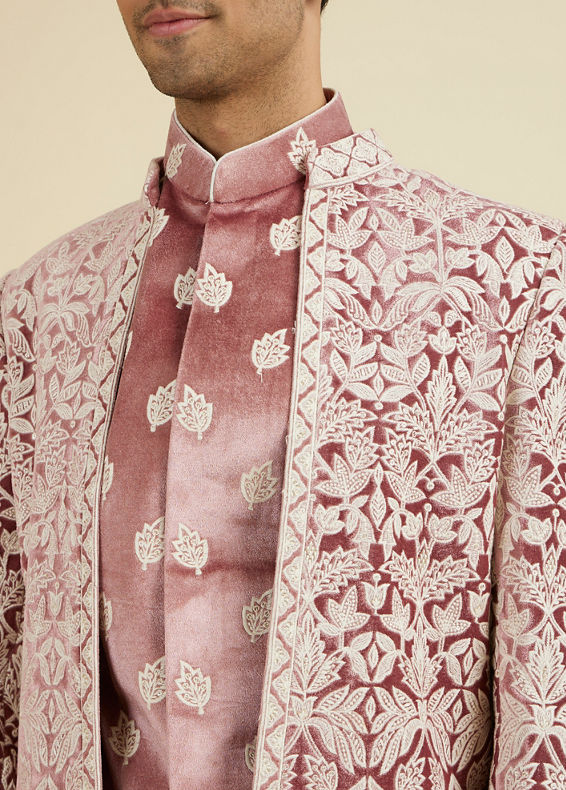Manyavar Men Velvet Elegance in Pink Indo Western