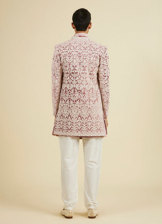 Manyavar Men Velvet Elegance in Pink Indo Western