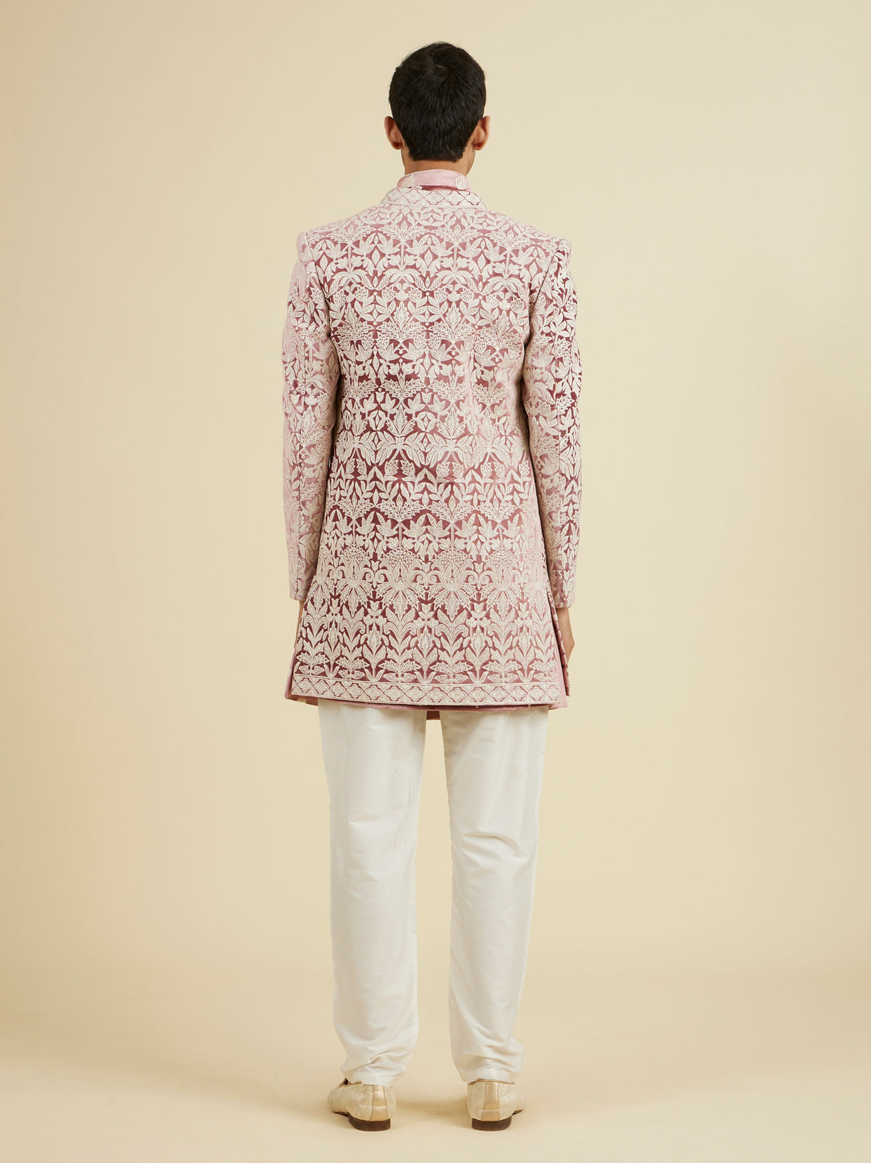 Manyavar Men Velvet Elegance in Pink Indo Western