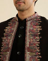 Manyavar Men Ebony Black Indo Western Set with Doli Barat Motifs