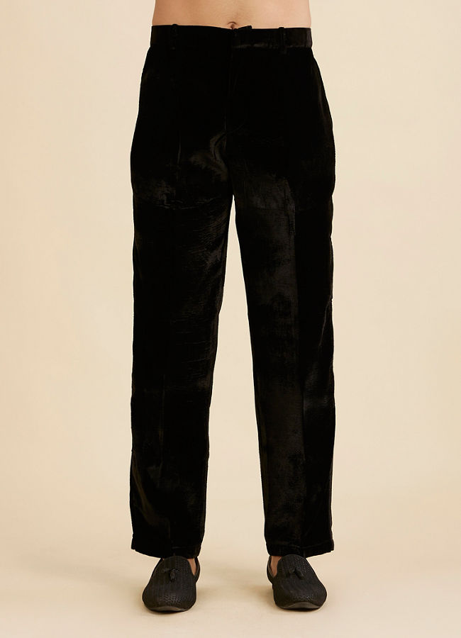 Manyavar Men Black Velvet Elegance Indo Western