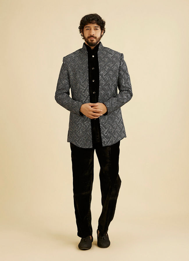Manyavar Men Black Velvet Elegance Indo Western