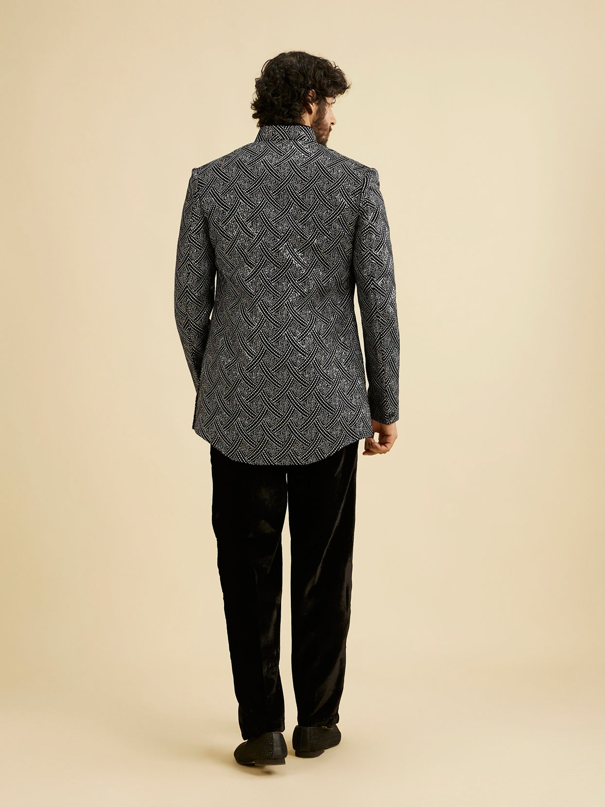Manyavar Men Black Velvet Elegance Indo Western