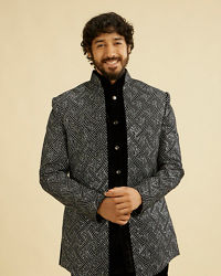 Manyavar Men Black Velvet Elegance Indo Western