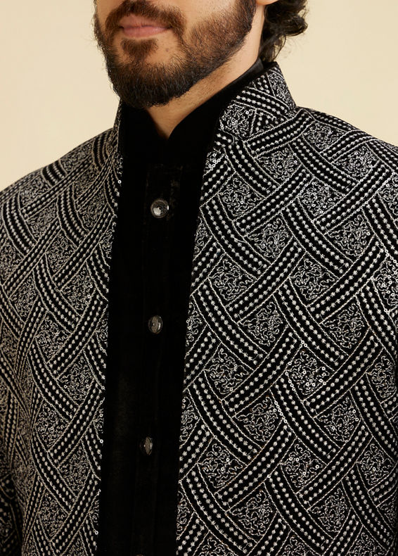Manyavar Men Black Velvet Elegance Indo Western