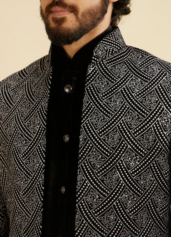 Manyavar Men Black Velvet Elegance Indo Western