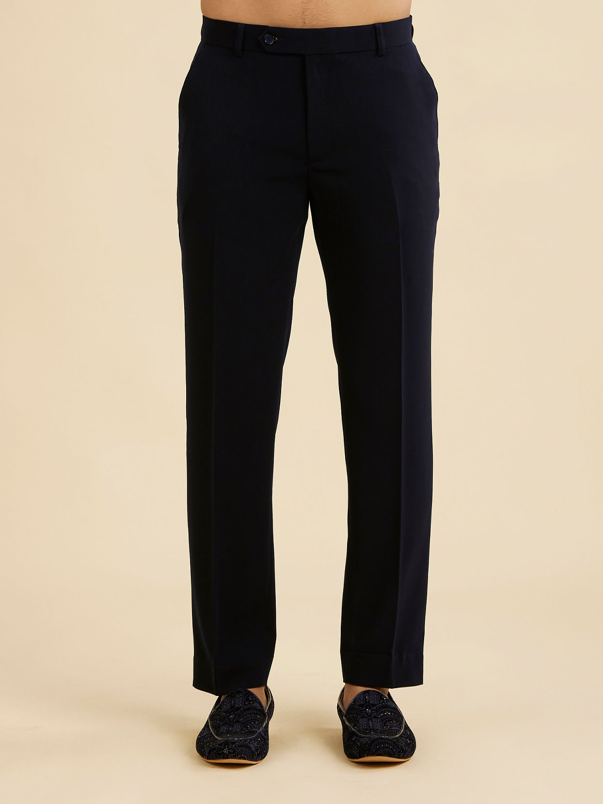 Manyavar Men Dark Blue Velvet Ensemble Indo Western