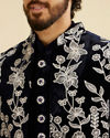 Manyavar Men Dark Blue Velvet Ensemble Indo Western