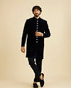 Manyavar Men Dark Blue Velvet Ensemble Indo Western