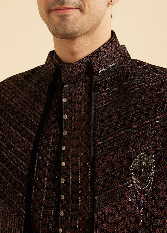 Manyavar Men Black Velvet Elegance Indo Western