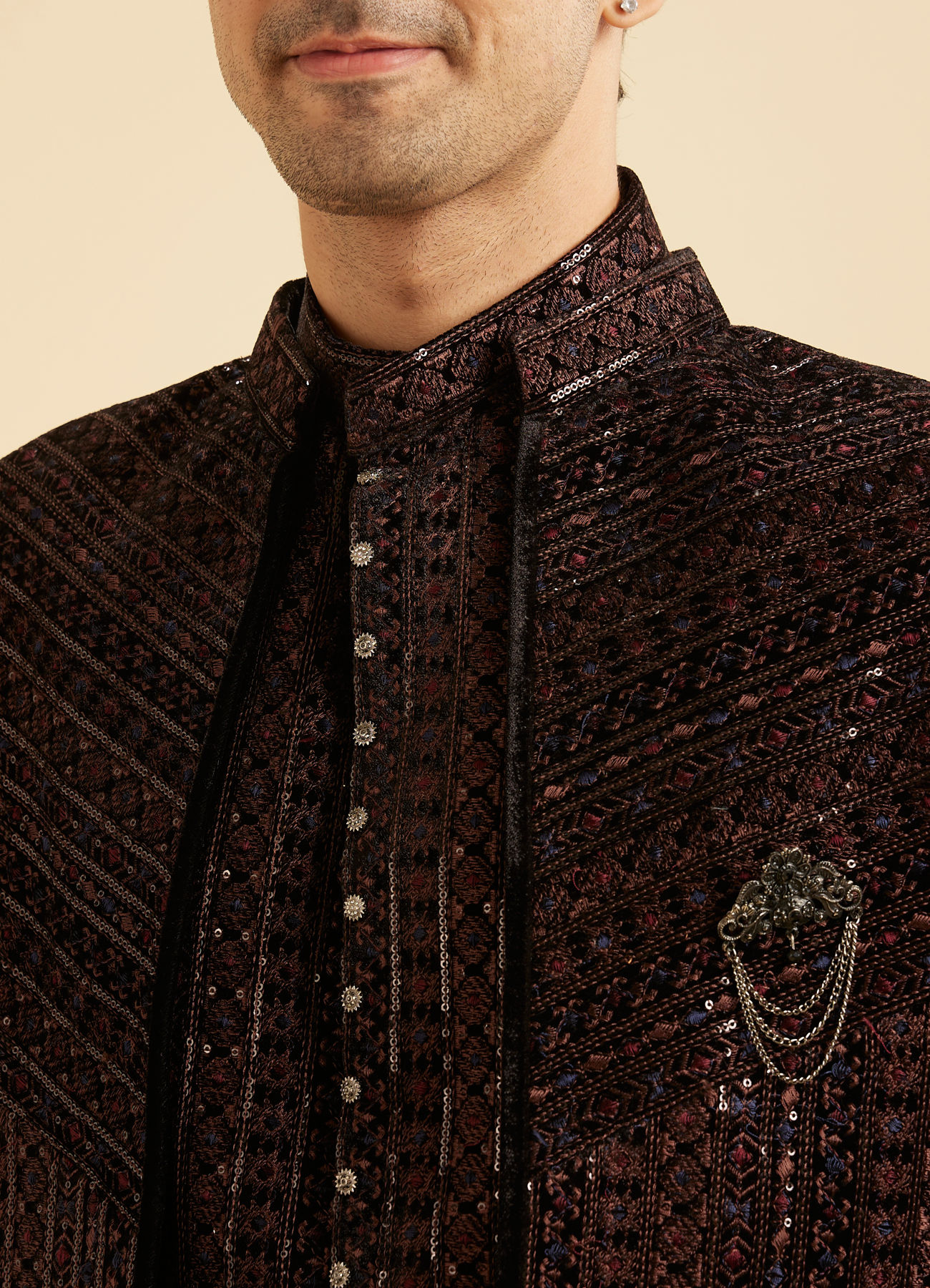 Manyavar Men Black Velvet Elegance Indo Western