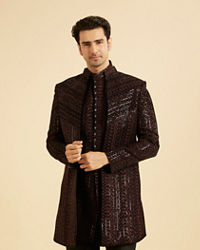 Manyavar Men Black Velvet Elegance Indo Western
