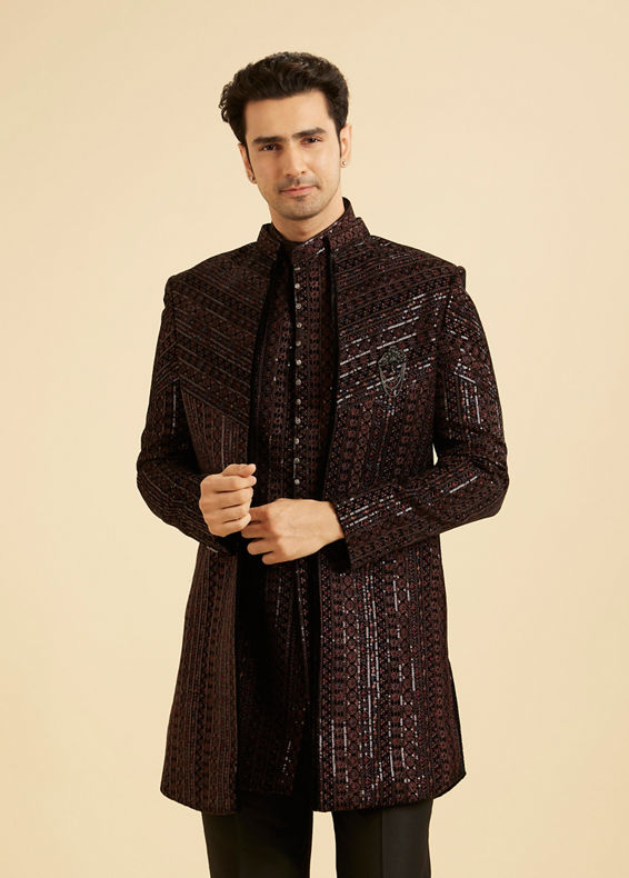 Manyavar Men Black Velvet Elegance Indo Western