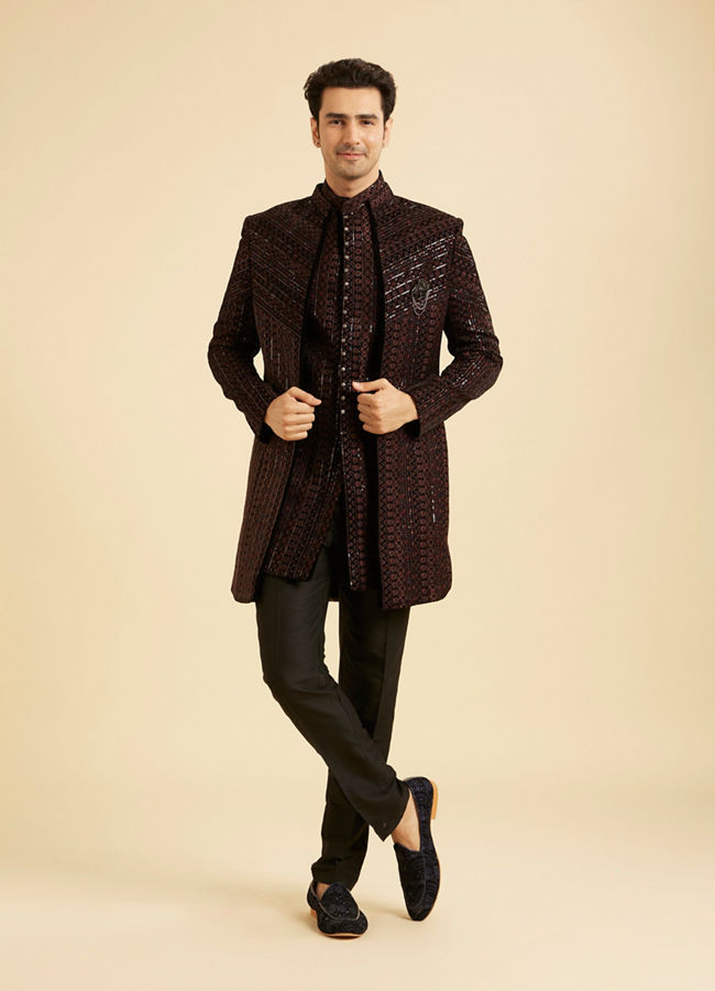 Manyavar Men Black Velvet Elegance Indo Western