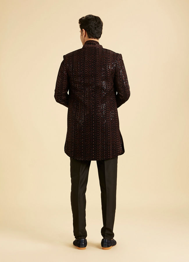 Manyavar Men Black Velvet Elegance Indo Western