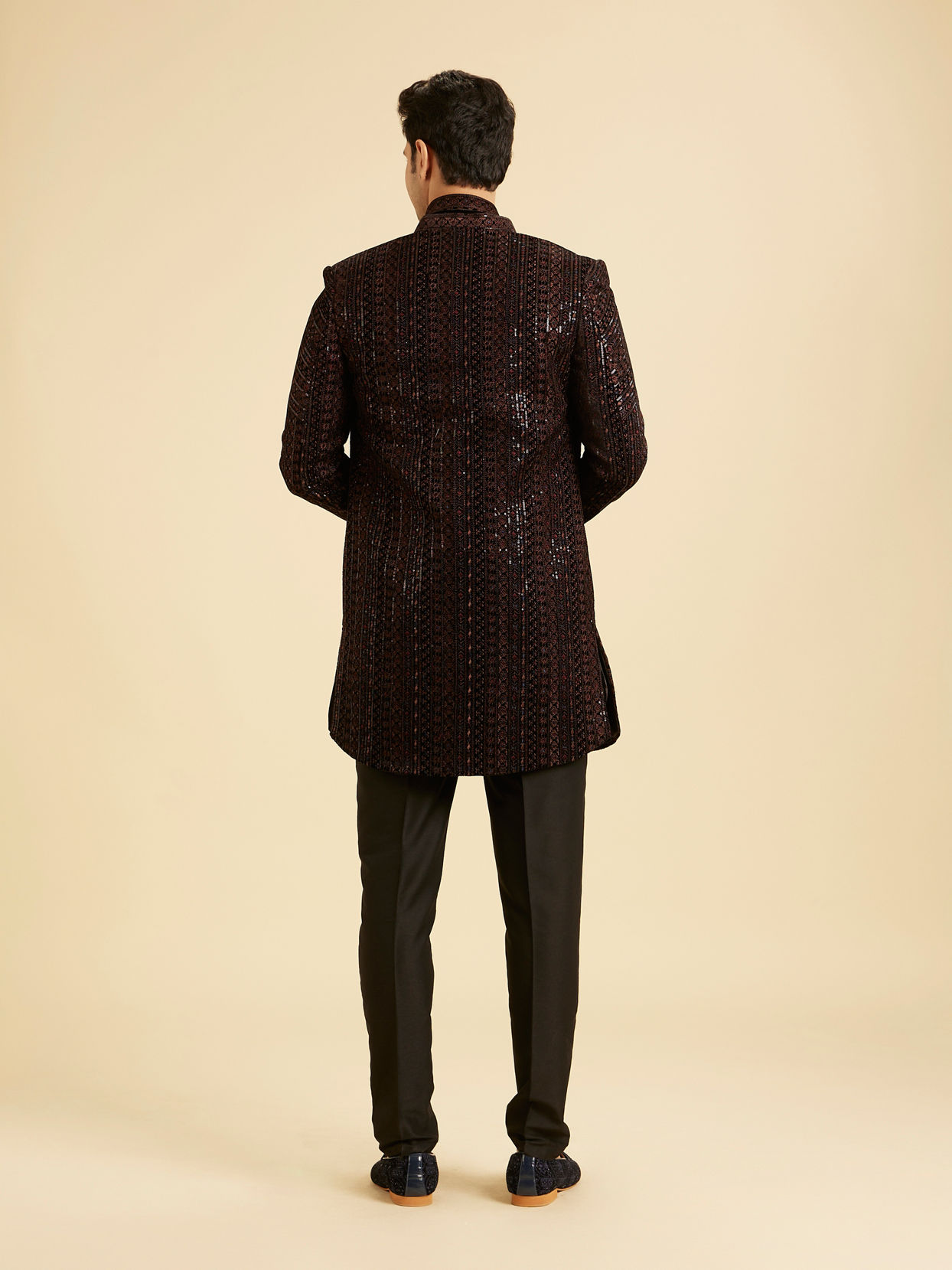 Manyavar Men Black Velvet Elegance Indo Western