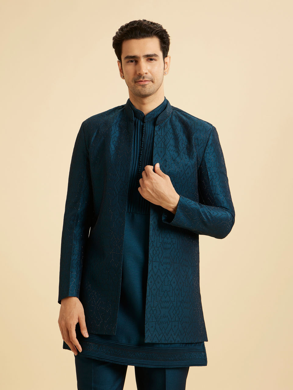 Manyavar Men Teal Blue Opulence Indo Western