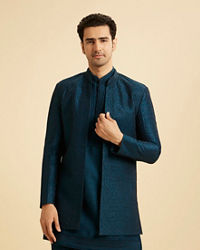 Manyavar Men Teal Blue Opulence Indo Western