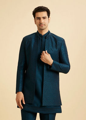 Manyavar Men Teal Blue Opulence Indo Western