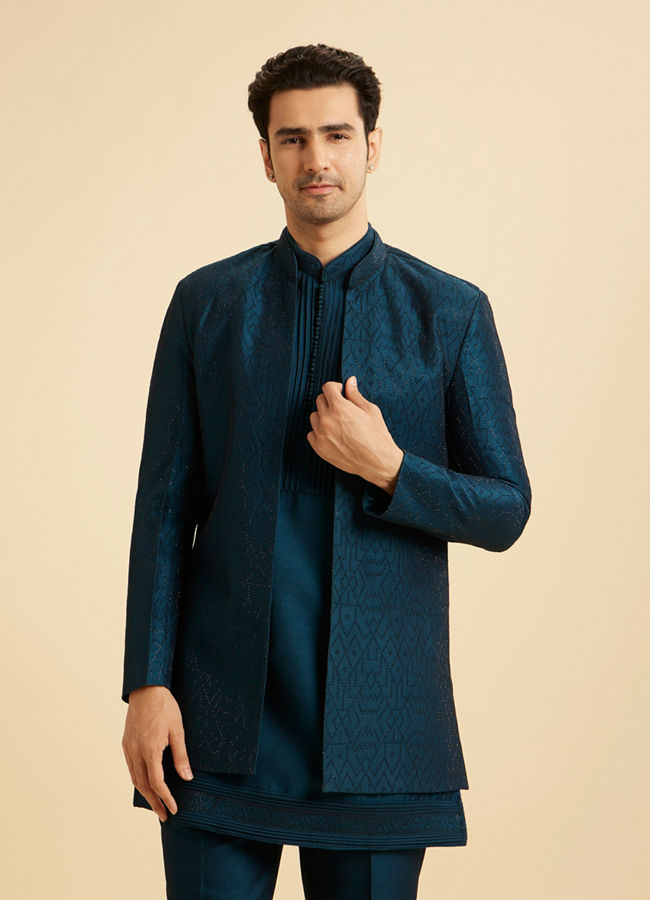 Manyavar Men Teal Blue Opulence Indo Western