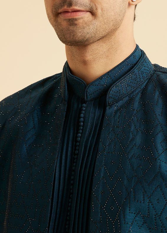 Manyavar Men Teal Blue Opulence Indo Western