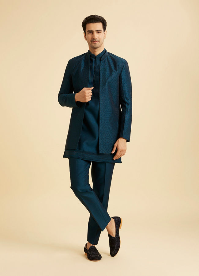Manyavar Men Teal Blue Opulence Indo Western