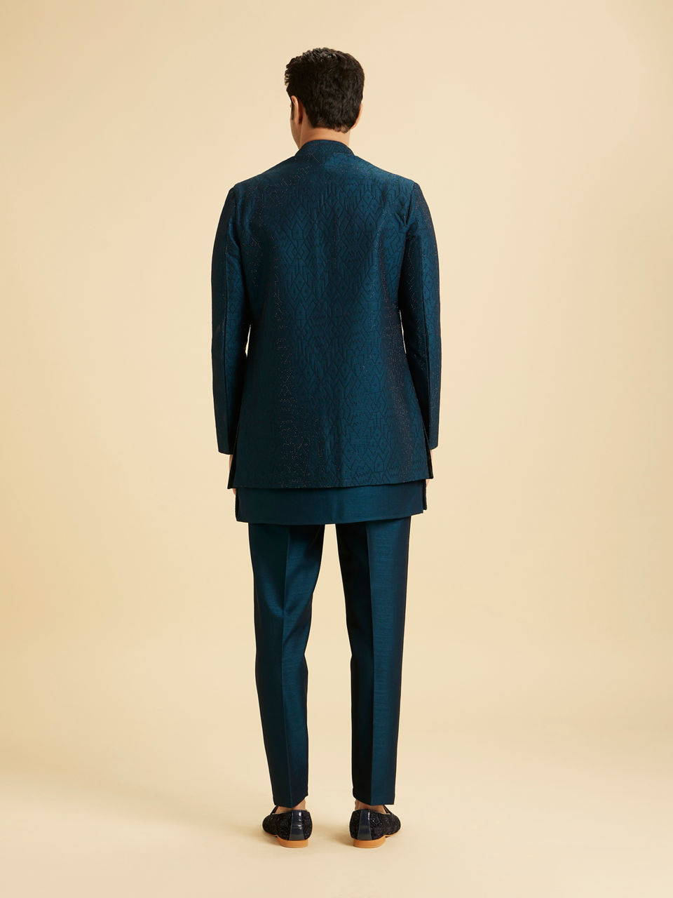 Manyavar Men Teal Blue Opulence Indo Western