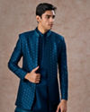 Manyavar Men Teal Blue Elegance Indo Western