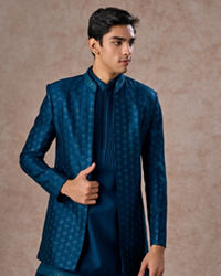 Manyavar Men Teal Blue Elegance Indo Western