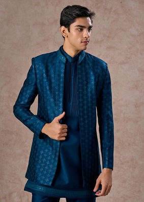 Manyavar Men Teal Blue Elegance Indo Western