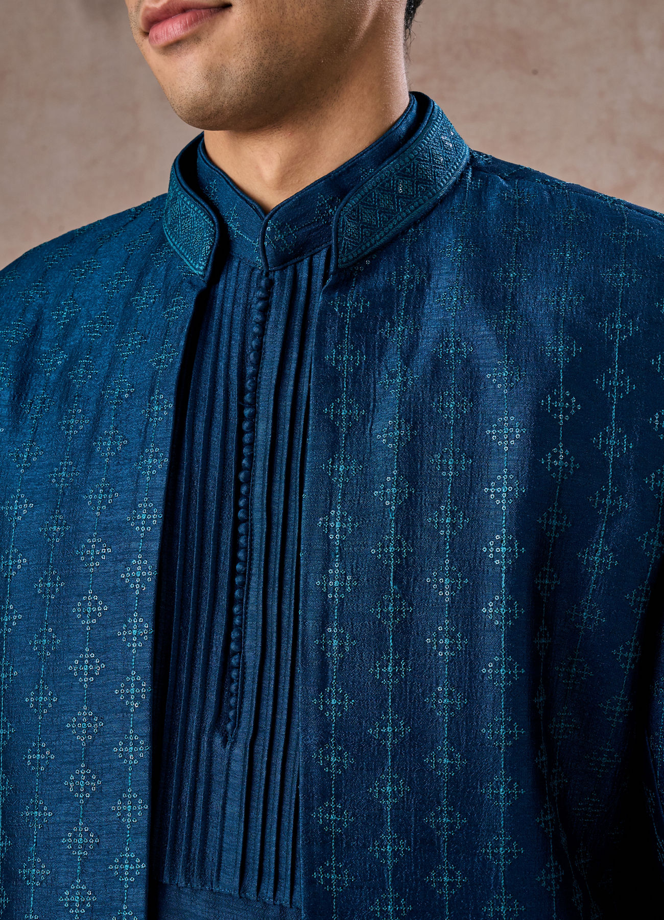 Manyavar Men Teal Blue Elegance Indo Western