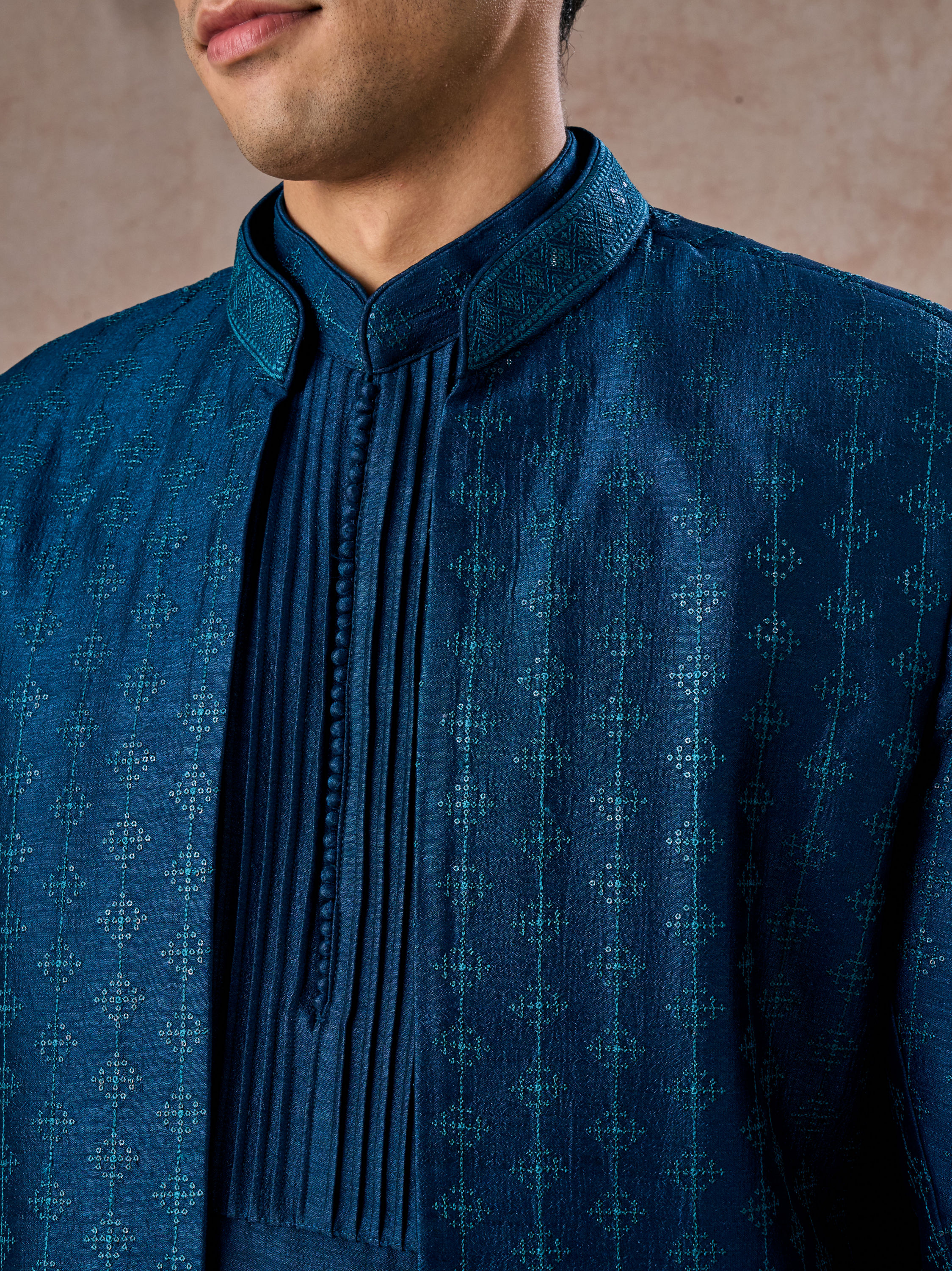 Manyavar Men Teal Blue Elegance Indo Western