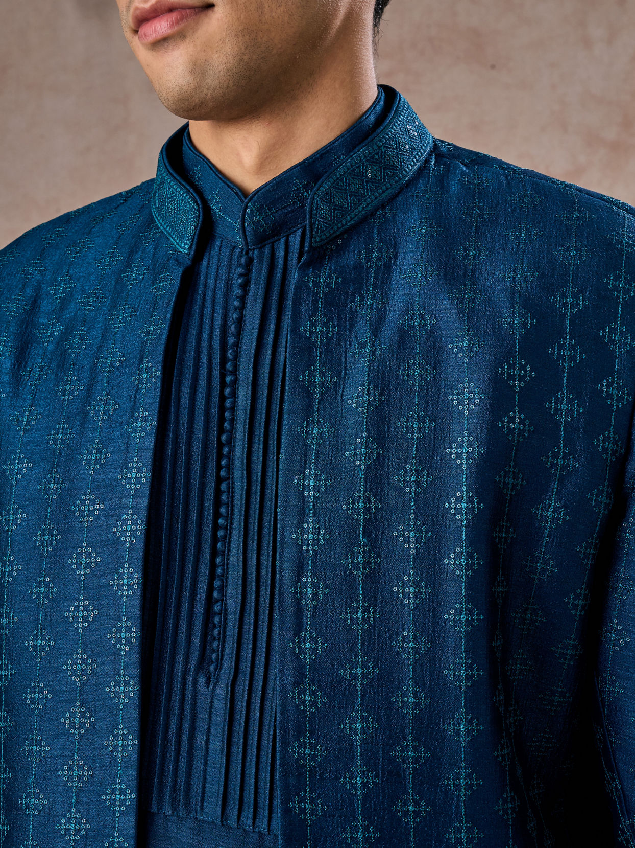Manyavar Men Teal Blue Elegance Indo Western