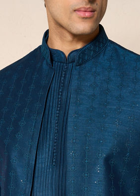 Manyavar Men Teal Blue Elegance Indo Western