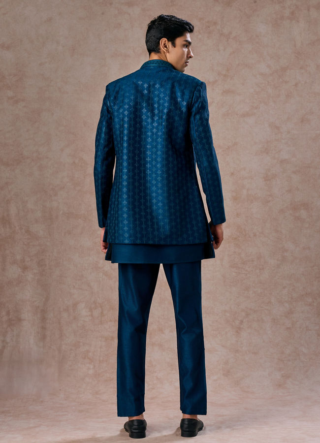 Manyavar Men Teal Blue Elegance Indo Western